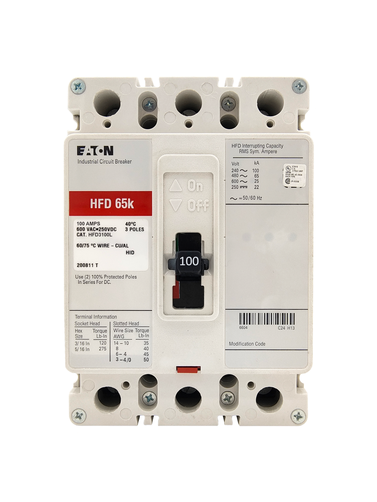 EATON HFD3100L TYPE HFD 100 AMP 600V 65k - New - stock 1