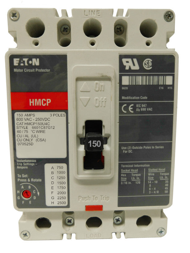 Eaton HCMP150U4CBP10 Circuit Breaker Series C, 3 Pole, 150 Amps, 600 VAC - stock 1