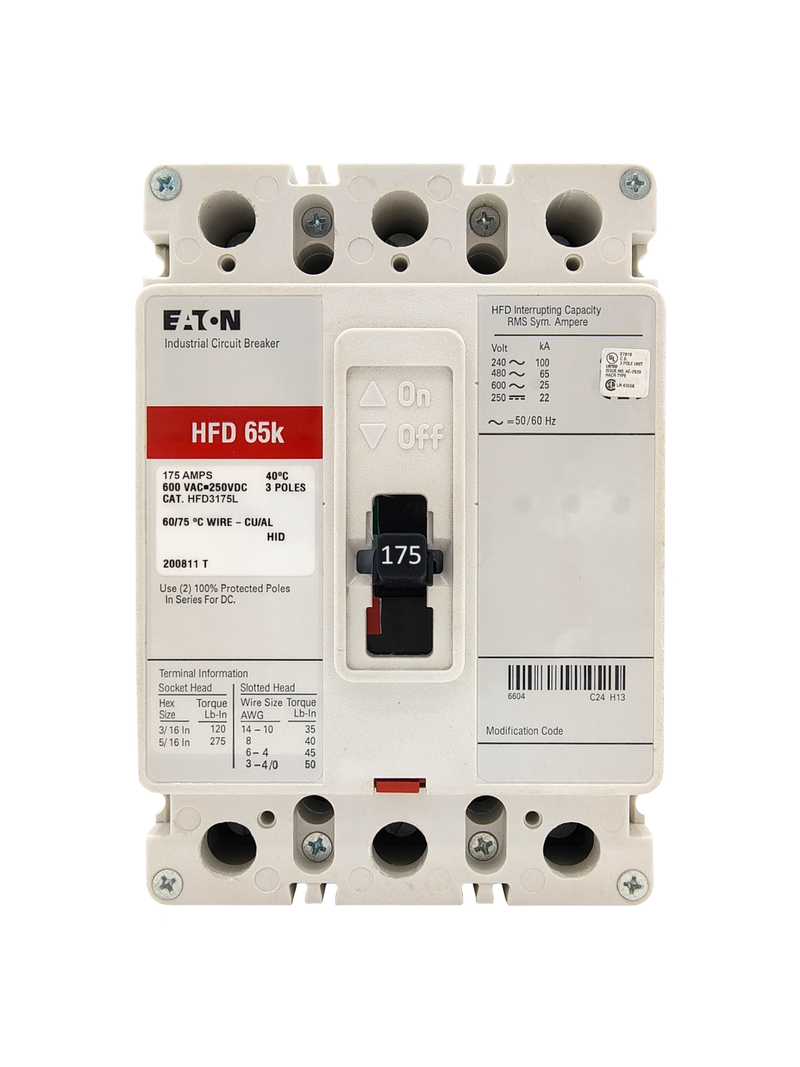 Eaton HFD3175L 175A 3-Pole 600VAC Molded Case Circuit Breaker - stock 1