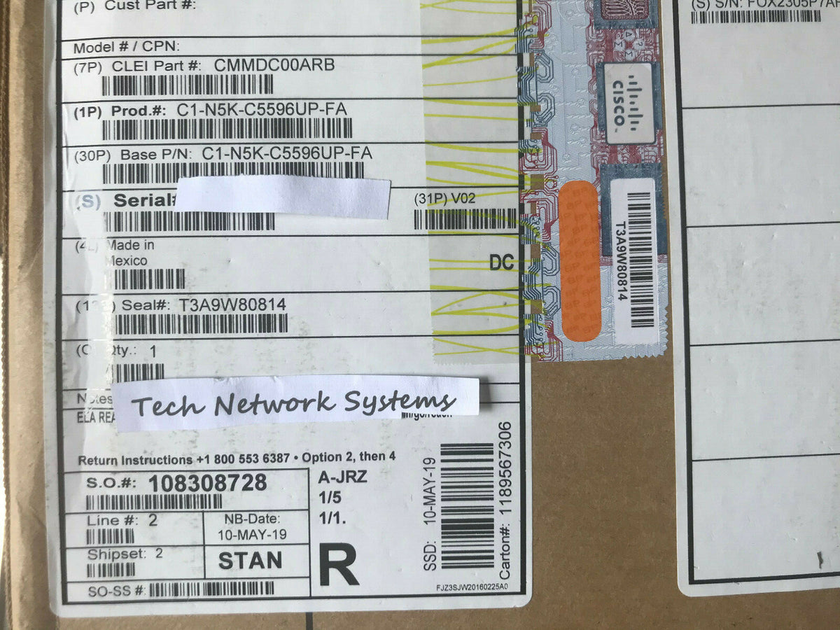 NEW Cisco C1-N5K-C5596UP-FA w/ (4) N5596UP-FAN and (2) NXA-PAC-1100W N5K-C5596UP - actual 1