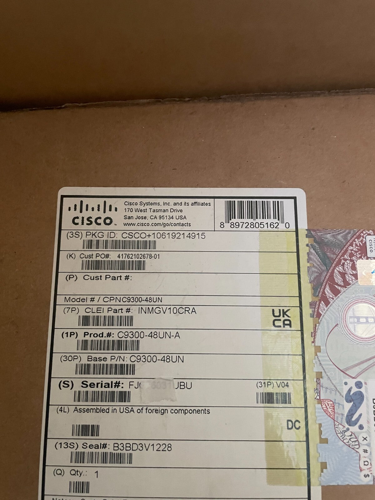 Cisco Catalyst 9300 C9300-48UN-A 48-Port 5GbE UPOE Switch w/ C9300-NM-8X (8×10G SFP+), Network Advantage - actual 1
