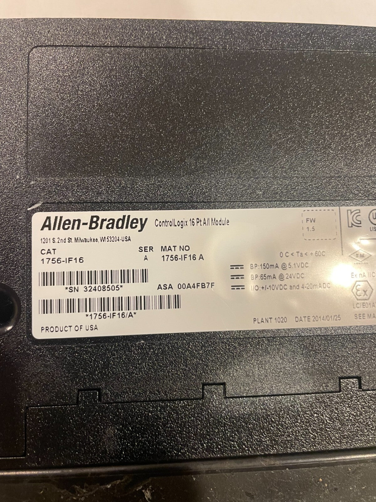 Allen-Bradley 1756-IF16 Series A ControlLogix 16-Channel Analog Input Module (Voltage/Current) - actual 1