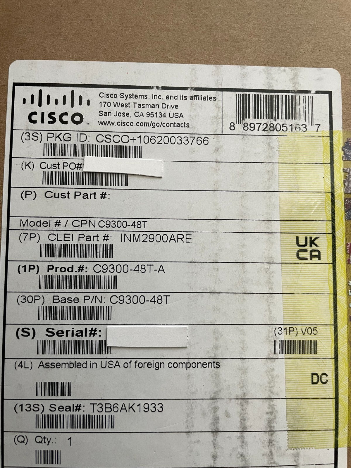 Cisco Catalyst C9300-48T-A 48-Port Network Advantage Switch w/ 2x PWR-C1-350WAC-P - actual 1