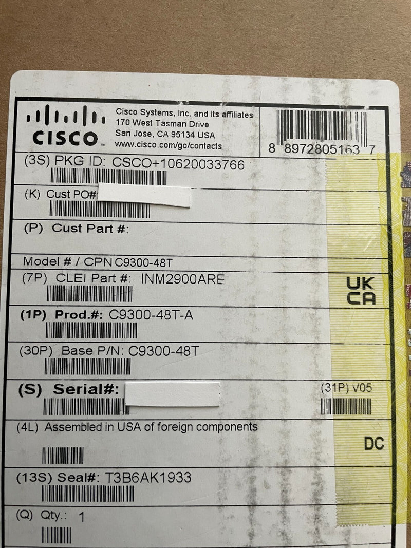 Cisco Catalyst C9300-48T-A 48-Port Network Advantage Switch w/ 2x PWR-C1-350WAC-P - actual 1