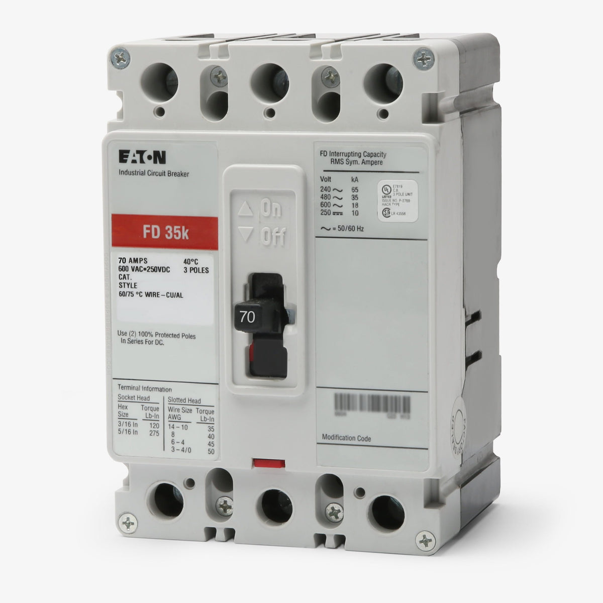 EATON FD3070L Circuit Breaker 70A 600V 3 Poles FD 35k - stock 1