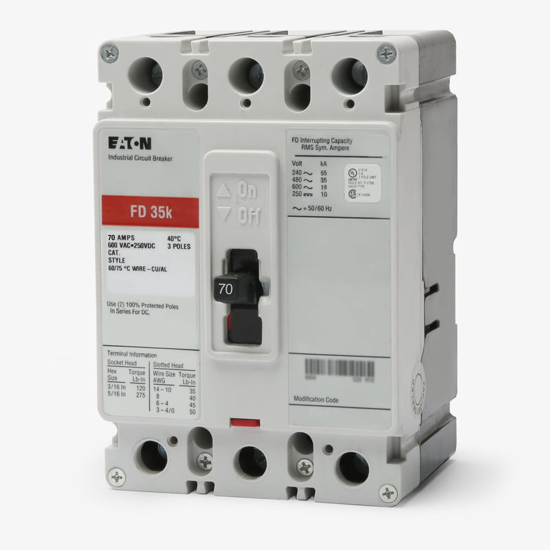 EATON FD3070L Circuit Breaker 70A 600V 3 Poles FD 35k - stock 1