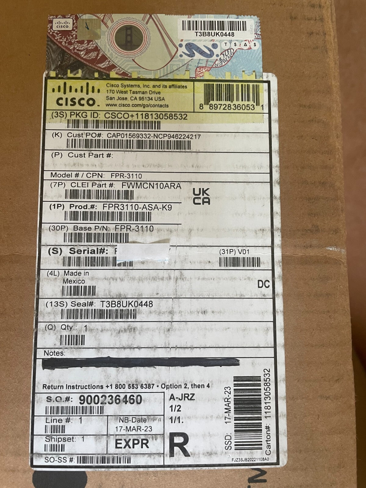 New sealed Cisco FirePower 3110 Next-Generation Firewall P/N: FPR3110-ASA-K9 - actual 1