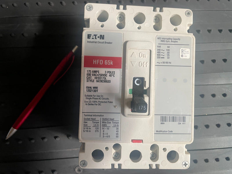 New Eaton HFD3175L Circuit Breaker 175 Amp 600VAC 3 Pole - actual 1
