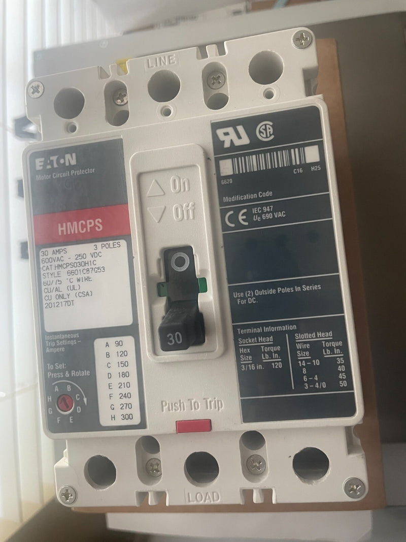 Eaton Cutler Hammer HMCPS030H1C Motor Circuit Protector Circuit Breaker 30Amps - actual 1