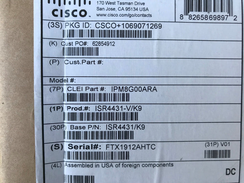NEW CISCO ISR4431-V/K9 - Factory Sealed in Box ISR4431-V/K9 Router W/ Voice NIB - actual 1