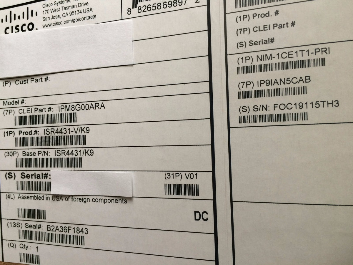 NEW CISCO ISR4431-V/K9 with NIM-1CE1T1-PRI - Factory Sealed ISR4431-V/K9 Router - actual 1