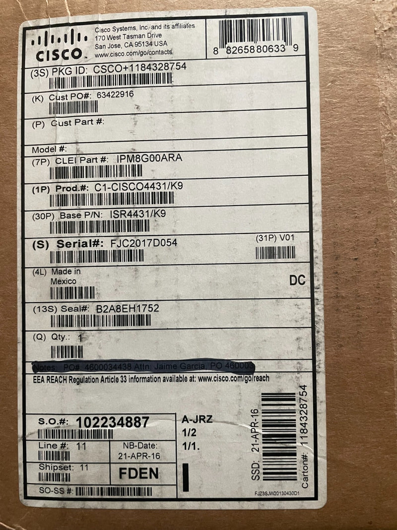 NEW CISCO ISR4431/K9, NIM-4FXS, NIM-4MFT-T1/E1, PVDM4-64, 2x PWR-4430 4431/K9 - actual 1