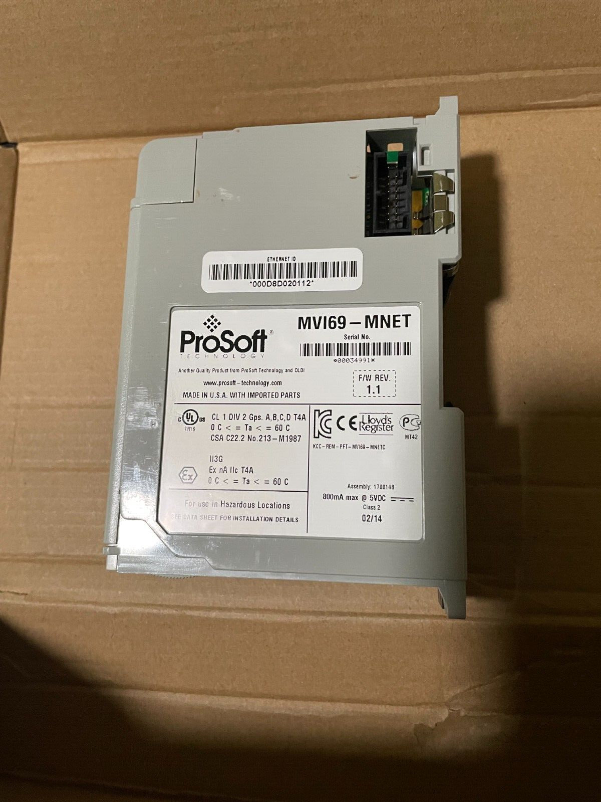 ProSoft MVI69-MNET MVI69 Modbus TCP/IP Network Interface Module - actual 1