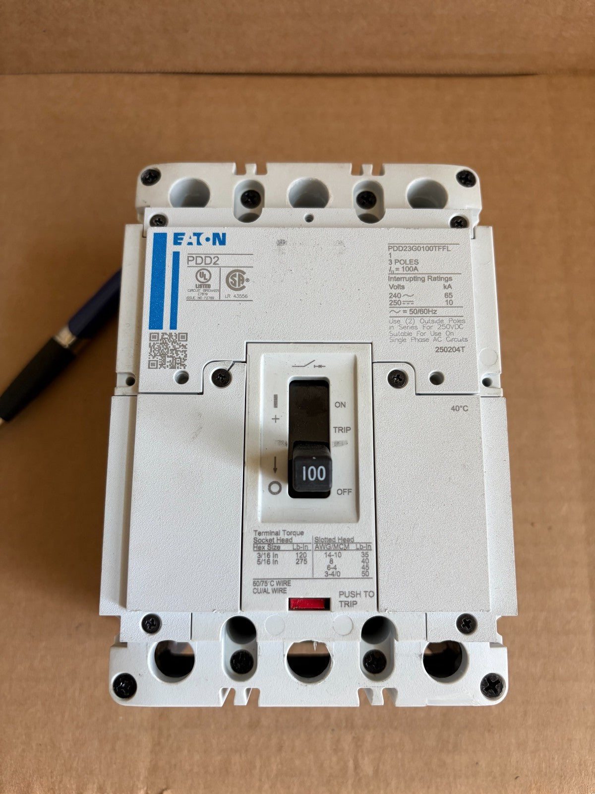 Eaton PDD PDD2 PDD23G0100TFFL 3 Pole 100 Amp 240V Circuit Breaker - actual 1