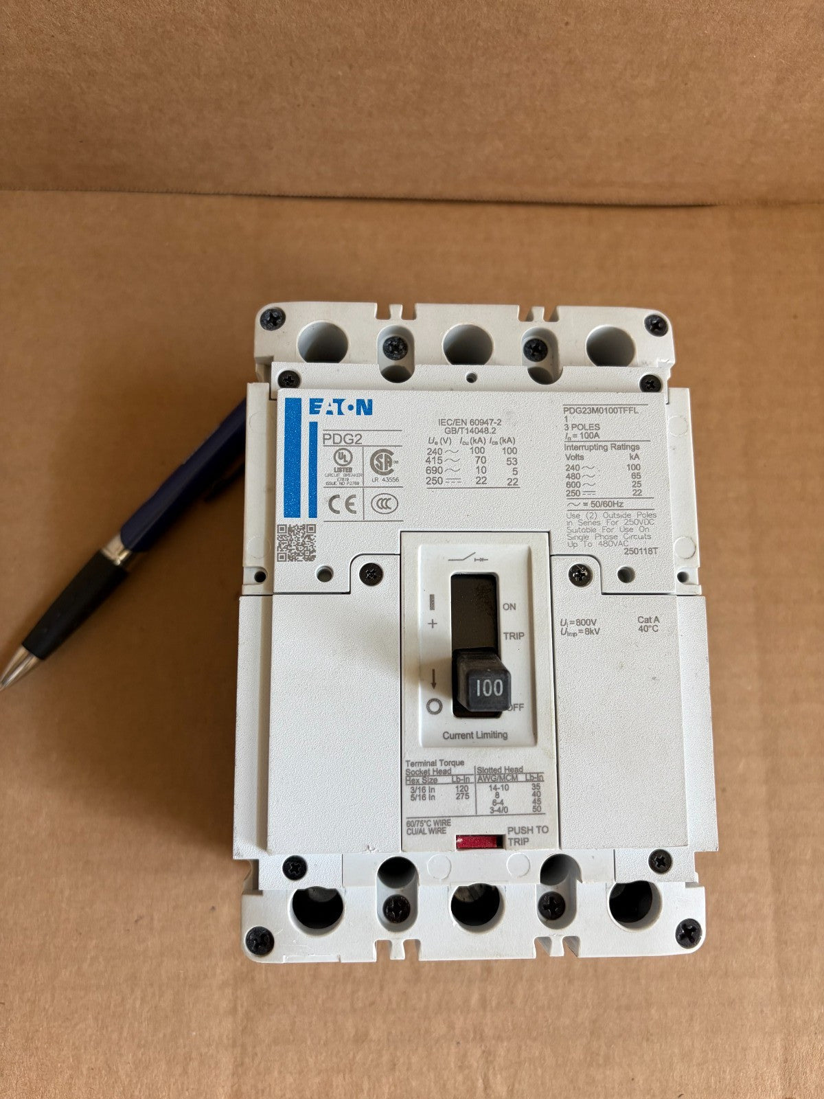NEW Cutler Hammer Eaton PDG23M0100TFFL 100A 3-Pole Circuit Breaker 480V - NO BOX - actual 1