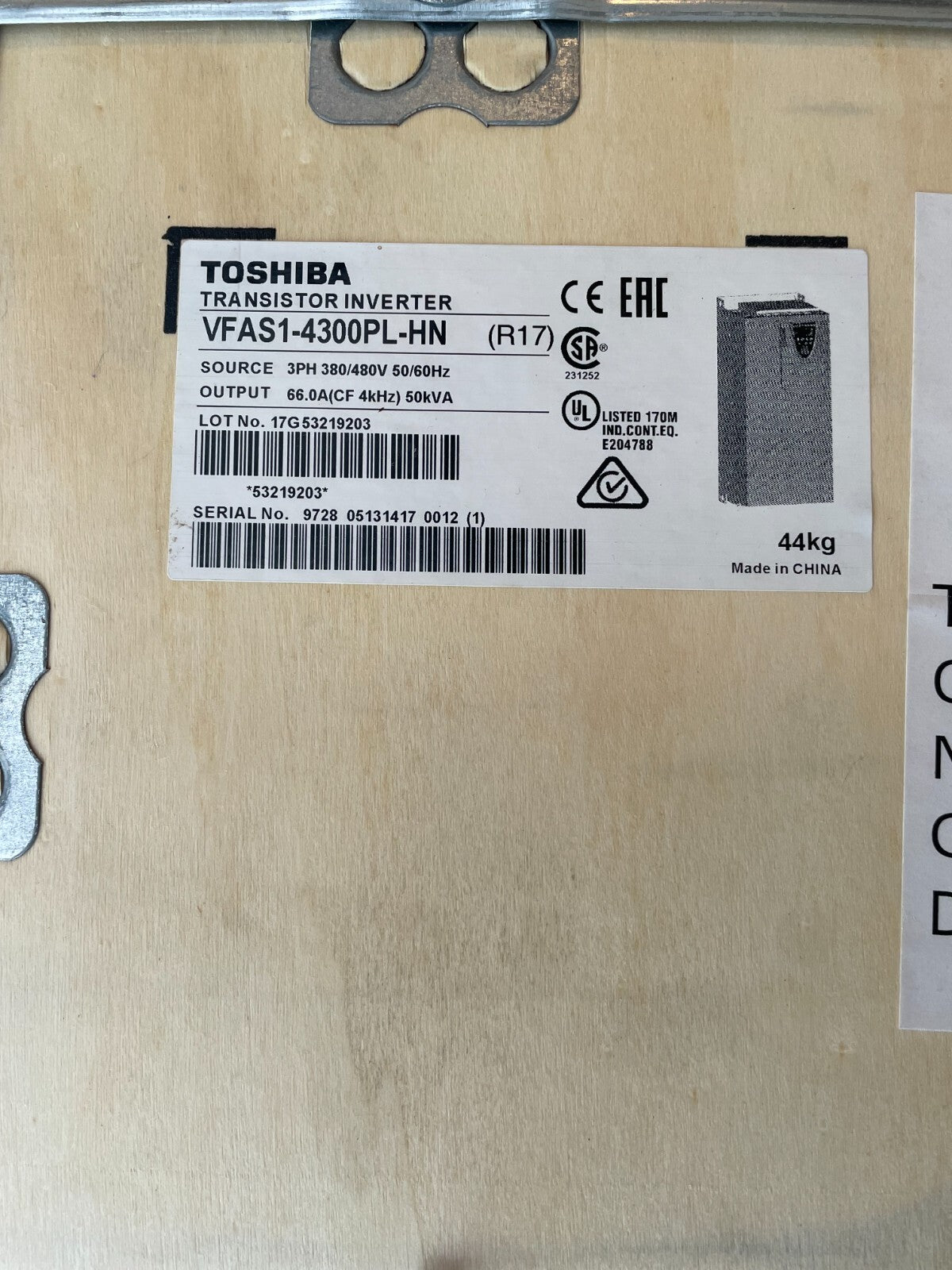 NEW TOSHIBA VFAS1-4300PL-HN 3PH 380/480V 50/60Hz 66A AC MOTOR DRIVE - actual 1