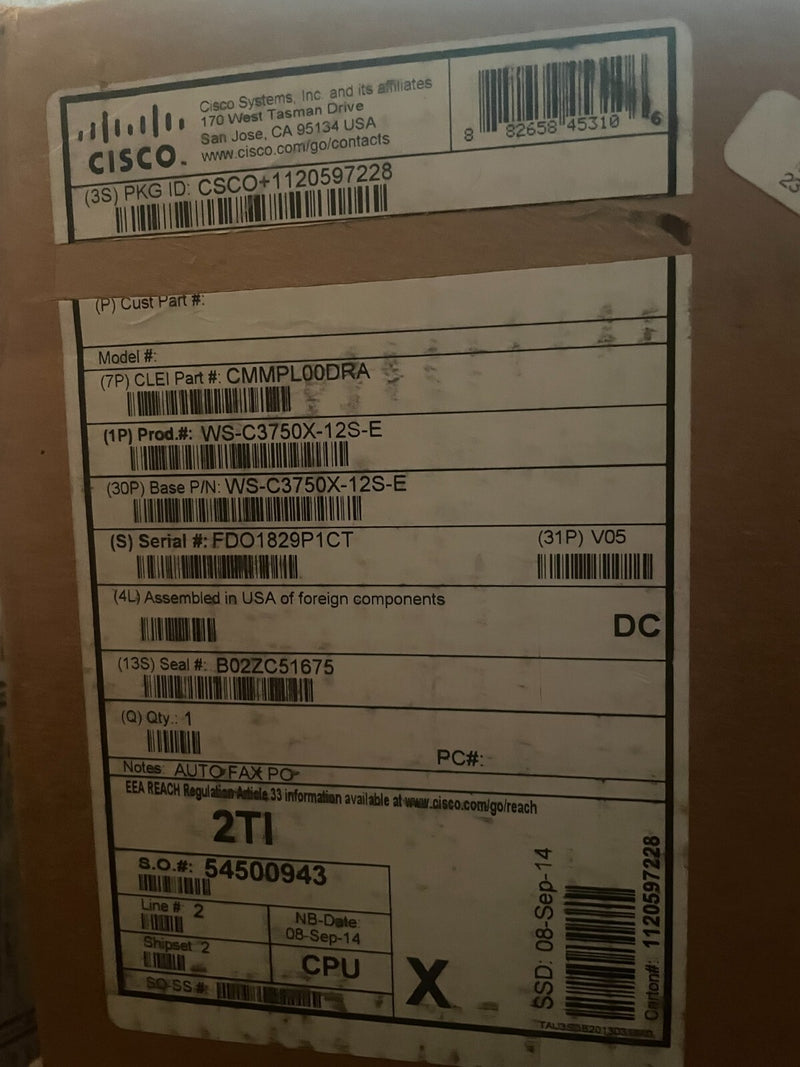 New Cisco Catalyst 3750X 12 GE SFP Ethernet ports IP Switch WS-C3750X-12S-E - actual 1